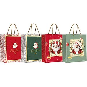 Sacola para Presente Natal Clássico Noel G 38X34X15CM (sortido) Pacote com 10 Unidades