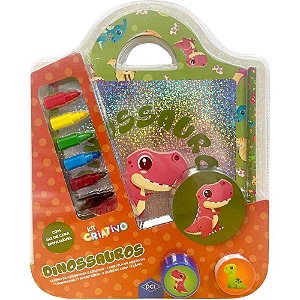 Livro Brinquedo Ilustrado KIT Criativo Dinossauros 11 Peças