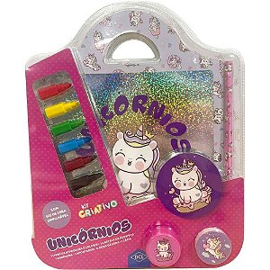 Livro Brinquedo Ilustrado KIT Criativo Unicornios 11 Peças