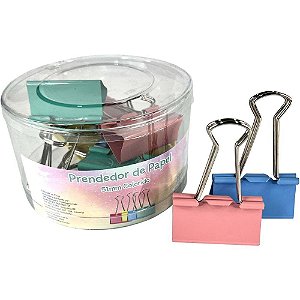 Prendedor de Papel 51MM Colorido Pote com 12 Unidades