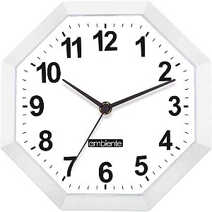 Relógio de Parede Oitavado Branco 27CM