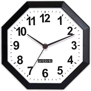 Relógio de Parede Oitavado Preto 27CM