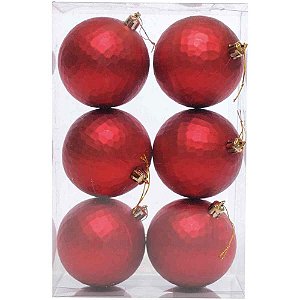 Artigo para Decoração Natal Bola 8CM Fosca Vermelha Pacote com 6 Unidades