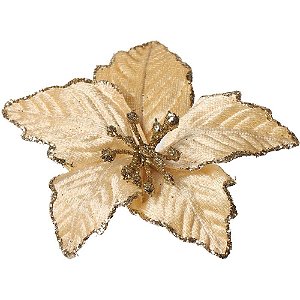 Artigo para Decoração Natal FLOR Poinsetia Ouro 12CM Pacote com 12 Unidades