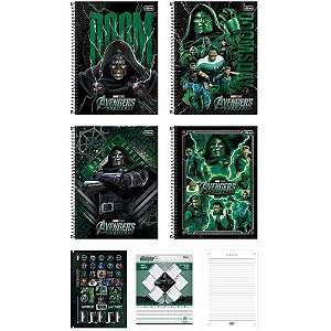 Caderno 01X1 Capa Dura Vingadores Doutor Destino 80 Folhas Pacote com 04