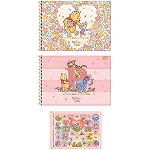 Caderno Desenho Universitário Capa Dura Pooh 80 Folhas Pacote com 04