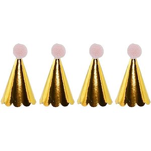 Acessório para Cabelo Mini Chapéu Ouro Pompom Rosa Pacote com 10