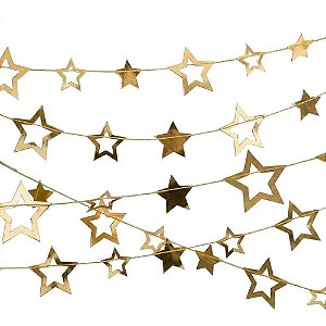 Artigo para Decoração Estrelas Ouro Cordão 1,50M
