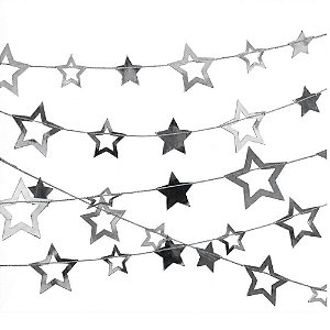 Artigo para Decoração Estrelas Prata Cordão 1,50M