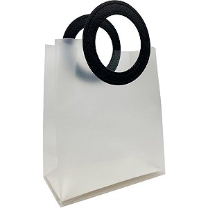 Sacola para Presente Lisa PVC TRANSP/PRETA 16X8X18,5CM Pacote com 10