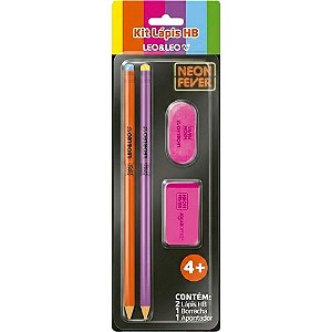 Kit Escolar Neon Fever HB com 04 Peças Sortidos Blister