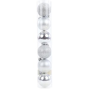 Artigo para Decoração Natal Bola 5CM FOSCA/LISA/GLITTER PR Pacote com 06