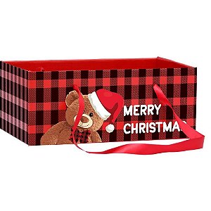 Cachepot Paper Decorado URSO TEDDY Noel RETANG.24X15X1 Pacote com 05
