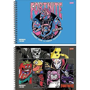 Caderno Desenho Universitário Capa Dura Fortnite Espiral 80 Folhas Pacote com 04