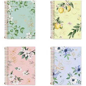 Caderno Colegial Natus 80 Folhas Capa Dura Floral Dourada (pacote com 4)