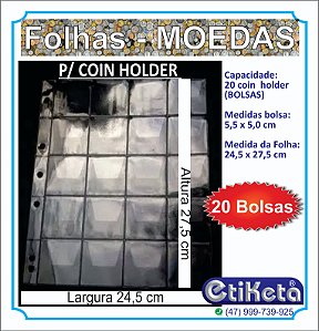 FOLHAS para COIN HOLDER - 20 BOLSAS C/ ABA