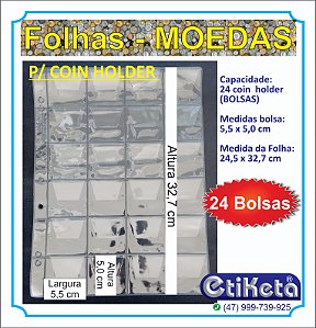 FOLHAS para COIN HOLDER - 24 BOLSAS C/ ABA