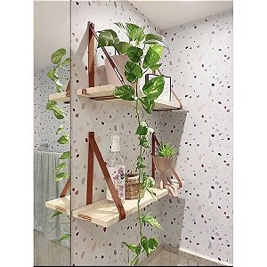 ￼PRATELEIRA ALÇA DE COURO 50cm, acabamento perfeito com tapa parafuso