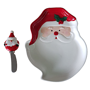 Kit Petisqueira + Espátula de Manteiga Papa Noel - Natal