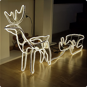 Rena e Trenó Natalino com Luz LED 60cm Branco Quente 110V