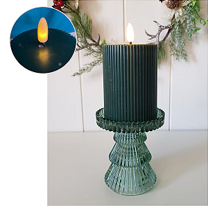 Kit Vela de Parafina com LED Decorativa Verde com Castiçal de Vidro Natal