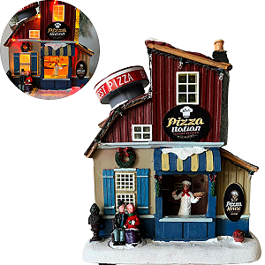 Vila Natalina Pizzaria em Resina com Luz, Música e Movimento