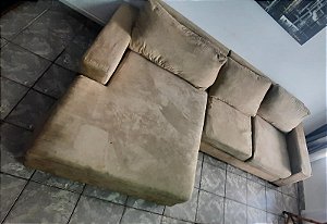 sofá  2 módulos com chaisse na cor marrom higienizado almofadas removíveis