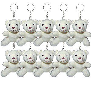 Kit 10 Chaveiros Ursinho de Pelúcia Creme 9cm – Fofinhos, Macios, Ideais para Presentear