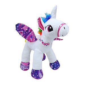 Unicórnio de Pelúcia com Asas e Brilho Branco 36cm Fizzy Toys Macio e Encantador