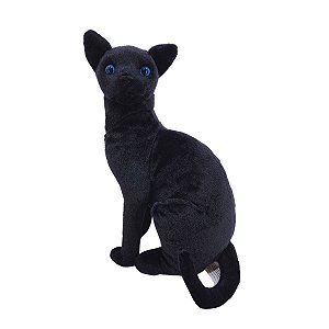 Gato de Pelúcia Preto Sentado 33cm Olhos Azuis Fizzy Toys – Ideal para Decoração e Presente