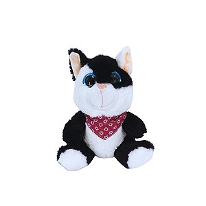 Gato de Pelúcia Preto e Branco com Bandana Vermelha S2 Toys 20cm Antialérgico e Fofo