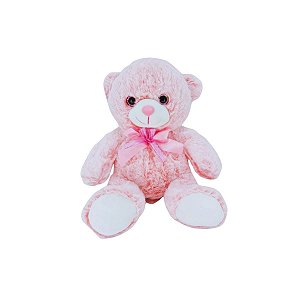 Ursinho de Pelúcia Rosa Bebê Fizzy Toys com Laço Fofo e Olhos Rosa – 27cm Sentado