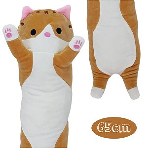 Bicho de Pelúcia Almofada Gatinho Marrom Fofy Toys 65cm Fofo