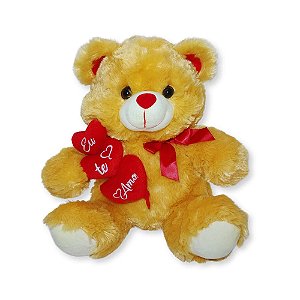 Urso de Pelúcia Caramelo com 3 Corações Eu Te Amo Fizzy Toys – Presente Romântico e Fofo