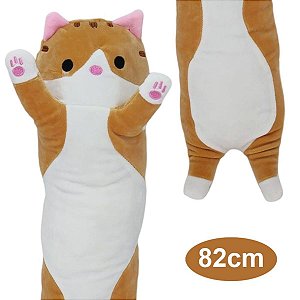 Bicho de Pelúcia Almofada Gatinho Marrom Fofy Toys 82cm Macio e Fofo