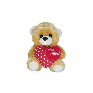 Ursinho de Pelúcia Caramelo com Coração Amor Fizzy Toys 18cm Macio e Presente Romântico