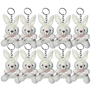 Kit 10 Coelhos de Pelúcia Chaveiro FM F1301444 Creme