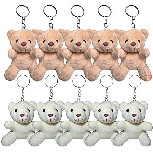 Kit 10 Ursinhos de Pelúcia Plush 9cm Marrom e Creme para Lembrancinhas e Presentes