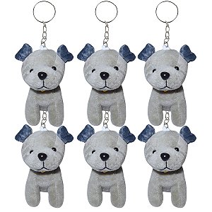 Kit 6 Cachorrinhos Chaveiro Bart Cinza – Fofos, Macios e Perfeitos para Lembrancinhas ou Presentes Delicados!