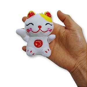 Gato da Sorte Chaveiro Branco – Pelúcia Fofa e Macia com Selo INMETRO para Presentear com Boas Energias!