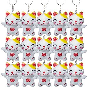 Kit 15 Gatos de Pelúcia da Sorte Brancos – Chaveiros Fofinhos com Selo INMETRO e Toque Macio!