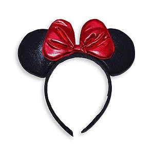 Tiara da Minnie com Lacinho Vermelho Cintilante Taimes Acessório Infantil Encantador para Fantasias e Festas