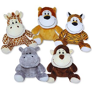 Kit com 5 Bichos de Pelúcia Safari Fizzy Toys em Tecido Plush Macio para Crianças, Presente e Decoração