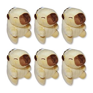 6 Capivaras de Pelúcia Com Chaveiro Fizzy Toys Bege Teca
