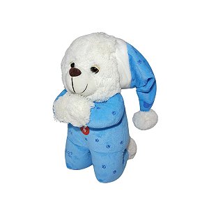 Ursinho de Pelúcia Com Pijama e Gorro Azul que Reza a Oração Pai Nosso