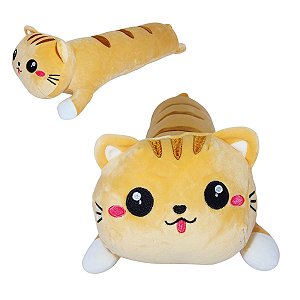 Almofada Comprida Gatinho de Pelúcia 75cm - Macia, Hipoalergênica e Ideal para Presentear Mandy