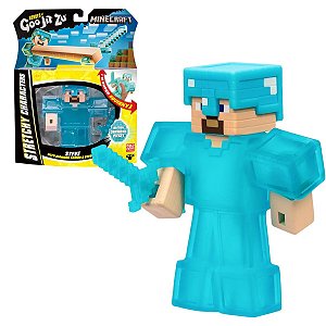 Boneco Estica Goo Jit Zu Minecraft Steve – Textura Squishy e peça escondida!