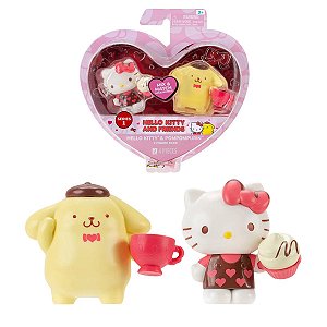 Kit 2 Figuras Hello Kitty & Pompompurin – Edição Romântica, Presente Perfeito para Fãs Sanrio