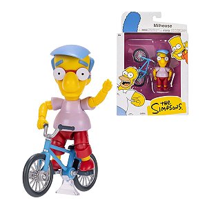 Boneco Milhouse The Simpsons 9cm com Bicicleta - Articulado e Licenciado Sunny Brinquedos