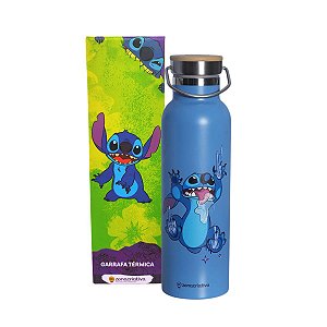 Garrafa Térmica Disney Stitch Zona Criativa 600ml – Estampa Fofa, Inox e Tampa Ecológica
